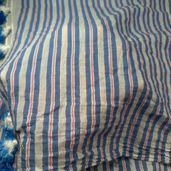 Kate Spade Candy Stripe Tassel Fringe Shawl Womens Wrap Scarf Cotton Sarong - Picture 9 of 16